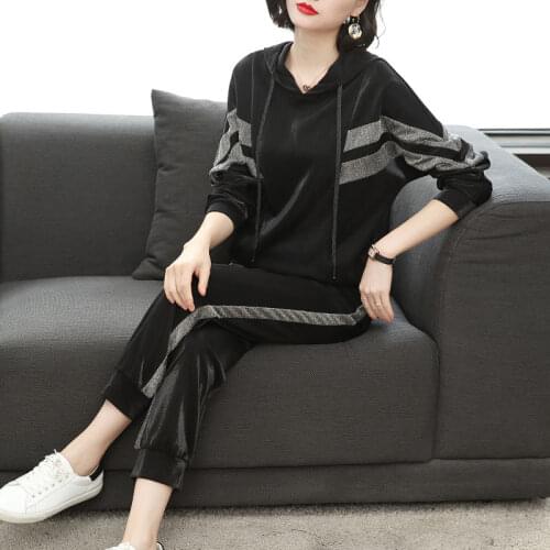 2020 Autumn Winter Outerwear Running Set Women Long Sleeve Causal Hooded Pullover and Harem Pants Suits Two Pieces Female W10