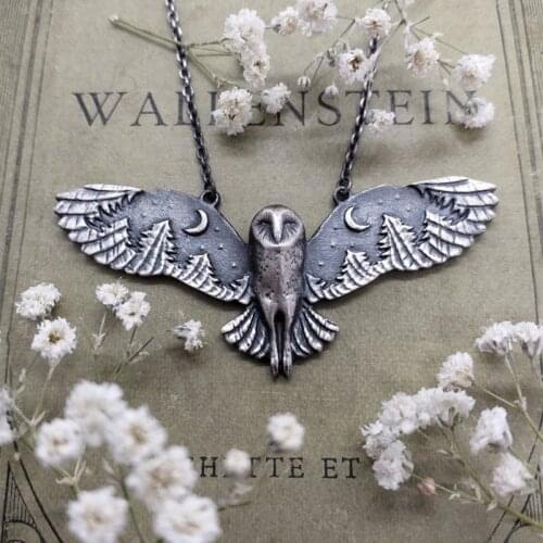 Forest Whisper Retro Exquisite Fashion Owl Moon Forest Necklace Woman Charm Party Jewelry Accessories Gift