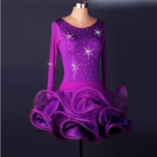 New Latin Dance Dress Women blue diamond Salsa Performance Dresses Competition Dance Costume Cha Cha Practice Dress 2015