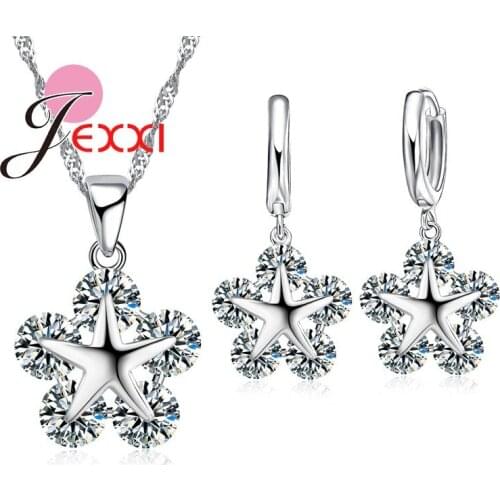 Star Cute Design 925 Sterling Silver Jewelry Sets For Women/Girls AAA Zircon Earrings Pendant Necklace Fast Shipping