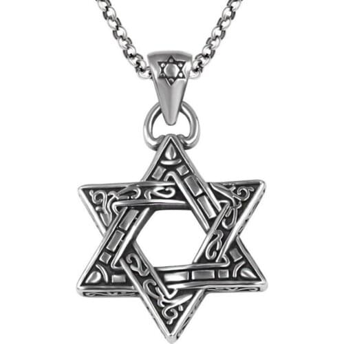 1 Piece Retro Star of David Pendant Necklace Titanium Steel Hexagram Men Punk with Chain SPN603