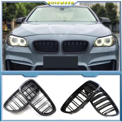 2Pcs Gloss Car Front Grille Wide Kidney Grille Grill For BMW 5 Series F10 F18 2010-2017 Front Bumper Grille