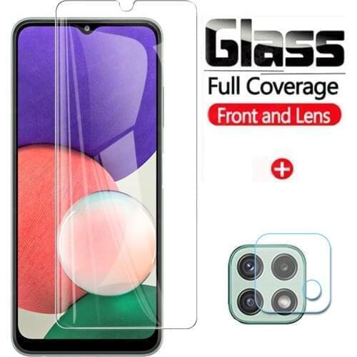 2 in 1 Tempered Glass For Samsung Galaxy A22 5G Camera Lens Film & Screen Protector For Svmsung A 22 Safety Protective Glass