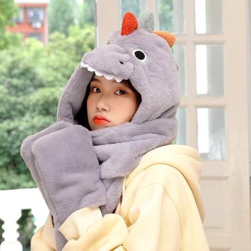 3 In 1 Women Winter Warm Soft Thickening Hood Scarf Snood Pocket Hats Gloves Fashion Hooded Srarves Scarf Hat Glove 3 Piece Sets