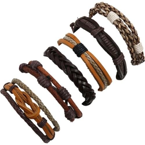 6pcs Retro Vintage Wristbands Weave Leather Rope Bracelet Set Ethnic Women Men Adjustable Charm Wrap Bangle Fashion Punk Jewelry