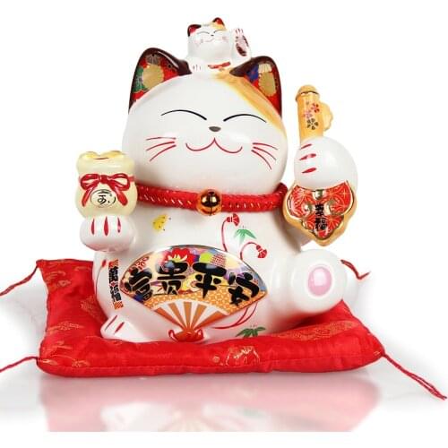 8 inch Japanese Ceramic Lucky Cat Maneki Neko Cat Money Box Fortune Cat FengShui Crafts Centerpiece Home Decoration Charm Gift