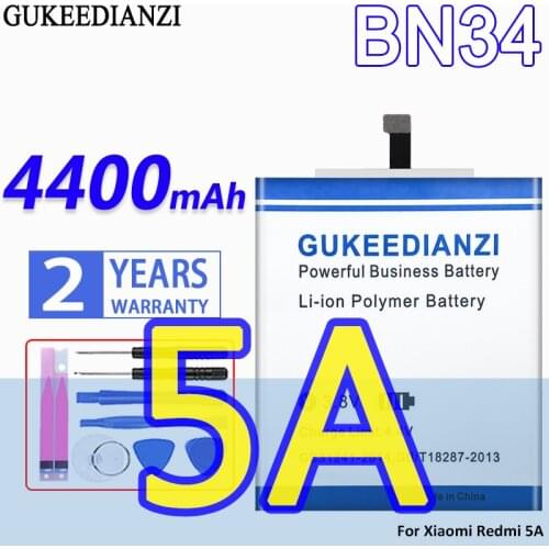 High Capacity GUKEEDIANZI Battery BN34 4400mAh For Xiaomi Redmi 5A