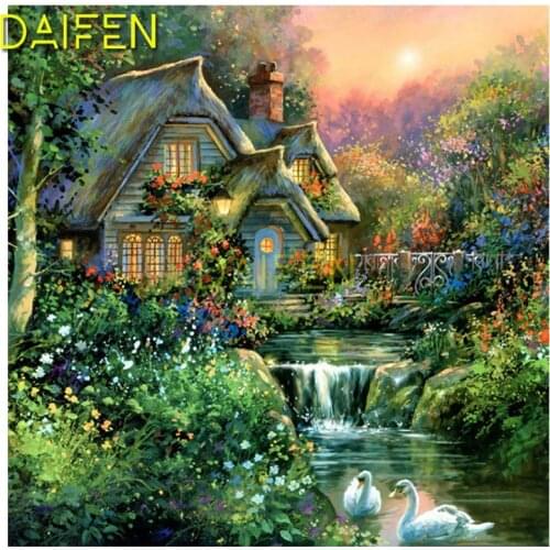 DIY 3D Diamond painting Full Square Diamond embroidery Cross stitch country house river swan flower Full Round Diamond mosaic