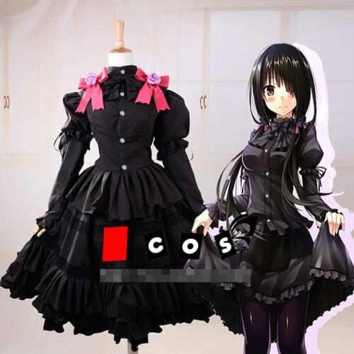 Anime! Date A Live Tokisaki Kurumi Date Wear Cute Lolita Dress Black Uniform Cosplay Costume Any Size Full Set Free Shipping