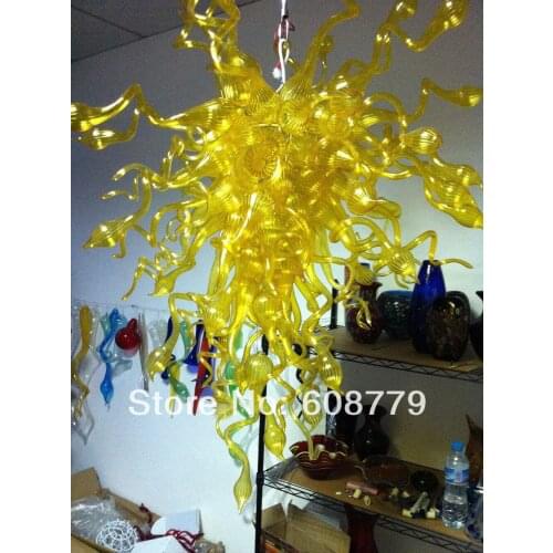 Free Shipping Yellow Murano Blown Glass Hanging LED Chandelier