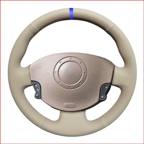 Artificial Beige Leather Blue Marker Steering Wheel Cover for Renault Megane 2 Scenic 2 Grand Scenic Kangoo 2