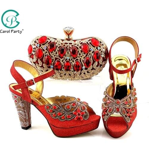 Ladies Shoes And bag Set Shiny Artificial rhinestone Design Shoes Matching bag For Wedding Sweet Heart Style Shoes and Bag
