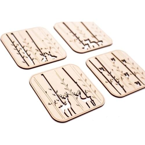 Wood coasters - Laser cut forest animals, Unique coaster, Modern design coaster, Laser cut drink coasters