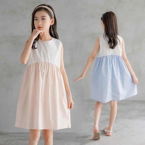 Girls Cotton Sleeveless Patchwork Dress 2021 Summer Children Kids Clothes Baby Teenage Girl Clothing 4-17 Years Birthday Dresses