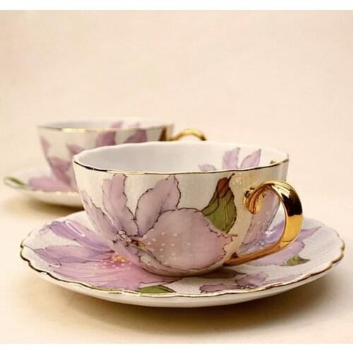European Coffee Cup And Saucer British Pastoral Lily Bone China Teacup Porcelain Espresso Tea Party Home Decoration Accessories