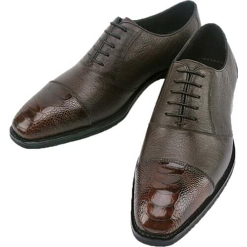Eyugaoduannanxie Ostrich skin leather shoes high-end manual business affairs men dress shoes real leather sole