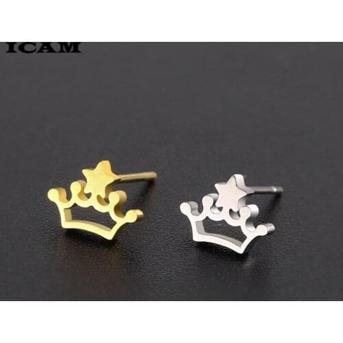 ICAM Minnie Crown Jewelry Stud Earrings for Women Girls Stainless Steel Cute Star Crown Earrings Kids Accessories