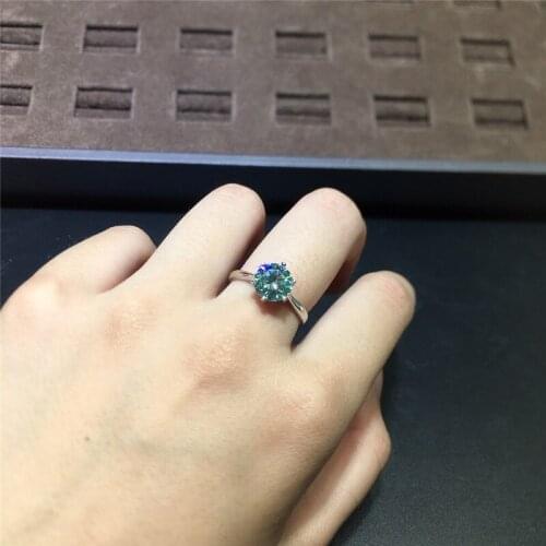 Classic 925 Sterling Silver Round Brilliant Cut 2 Carat D Color Green Moissanite Ring Diamond Test Past 8mm VVS1 Gemstone Rings