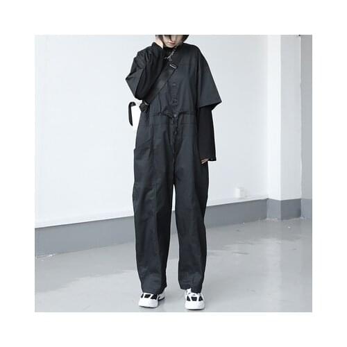 Japanese style simple work clothes casual loose large size jumpsuit pants men and women Spring and autumn
