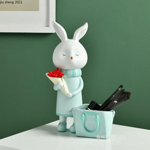 European Resin Rabbit Storage Box Luxury Animal Flower Arrangement Living Room Snacks Jewelry Cosmetics Storage Home Decor Gifts
