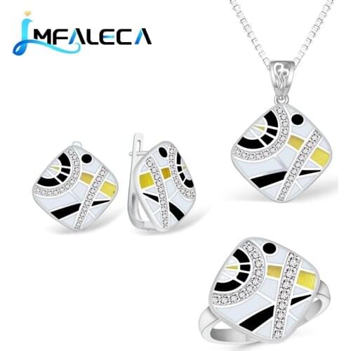 LMFALECA Topaz Fine Enamel 925 Silver Jewelry Sets for Women Square Clip Earrings Ring Necklace with Box Chain Birthday Gift
