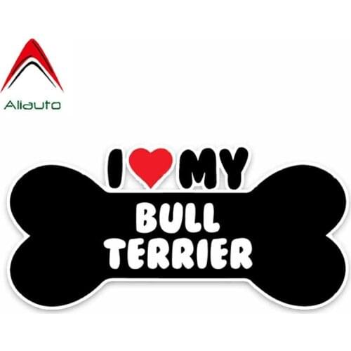 Aliauto Fashion Lovely Car Sticker I Heart My Bull Terrier Dog Bone PVC Waterproof Sunscreen Reflective Anti-UV Decals,15cm*7cm