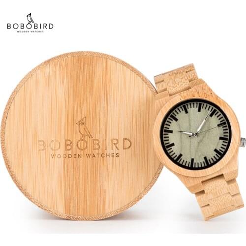 BOBO BIRD Watches Mens Bamboo Wooden Wristwatch Ghost Eyes Wood Strap Glow Analog Watch with Bamboo Gift Box C-B22