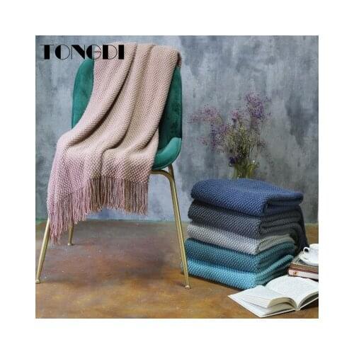 TONGDI Soft Warm Elegant Fashionable Lace Fringed Knitting Wool Blanket Pretty Gift Decor For Girl All Season Handmade Sleeping