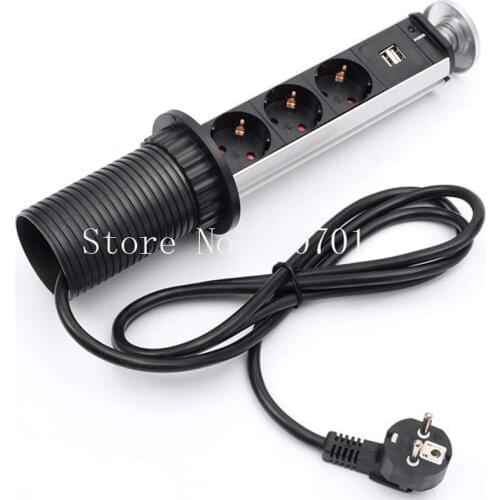 Ship From Russia/Spain)Aluminum Shell Tensile led Pop Up Socket with Charge USB and 3EU outlets kitchen socket ,free shipping