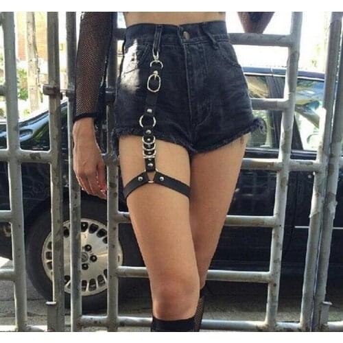 Sexy Women Single Strap New Fashion Harajuku Clip Leather Punk Suspender Hook Adjustable Leg Ring Handmade Sock Garter Unisex