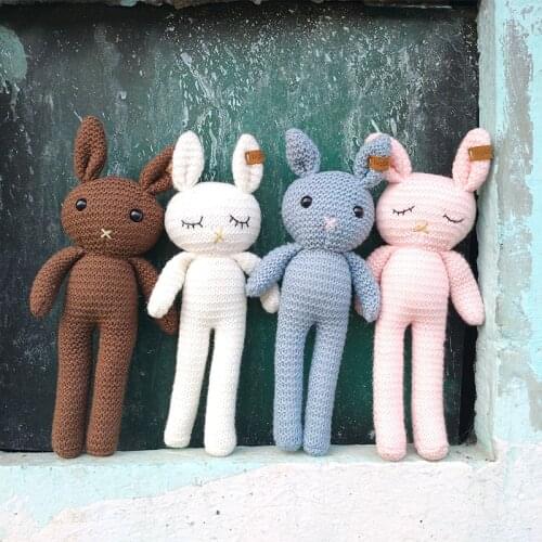 New ins Handmade Rabbit Crochet Wool Doll Animal Stuffed Plush Toy Baby Soothing Baby Sleeping Plush Toy Gifts for Kids Birthday
