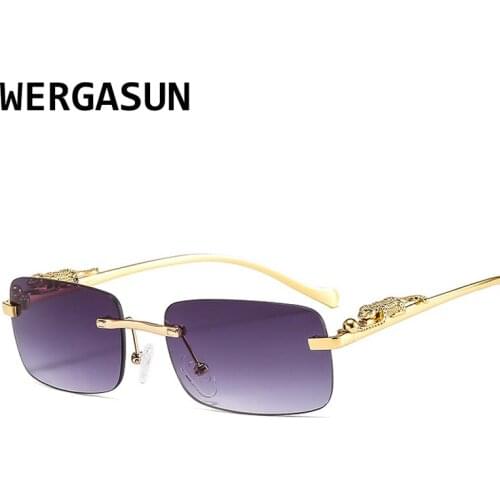 WERGASUN Retro small rectangle sunglasses women rimless square sun glasses for women 2020 summer style female Oculos uv400