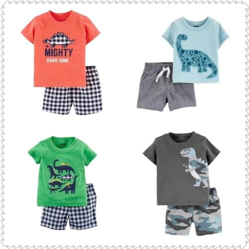Cartoon Baby Boys Clothes 2-Piece Suit Summer Short Sleeve T-Shirts Shorts Pants Sets Animal Cotton Toddler Jumpsuits