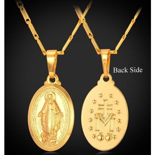 Religious Style Virgin Mary Gold Plated Medal Pendant Necklace Classic Catholic Prayer Amulet Jewelry