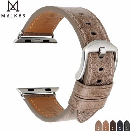 MAIKES Genuine Leather Watch Strap Replacement For Apple Watch Band 42mm 38mm / 44mm 40mm Series 4 3 2 1 iWatch Watchbands
