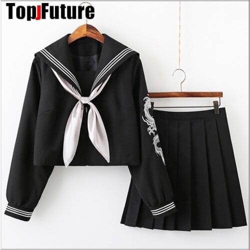 Pink SILVER dragon JK uniform dress one set of student dragon suit full set of bad long skirt sailor middle suit TOP SHIRT