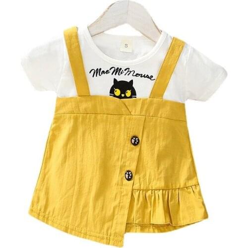 Cartoon Toddler Fashion Costume Summer Letter Baby Girls Dresses Children Casual Print Clothing New Kids O-Neck Active Clothes