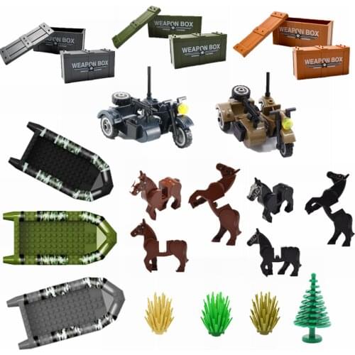 Military Weapon Series Toys For Children Cars Boxes War Horses Accessories DIY Models Plenty Trees Compatible Building Blocks