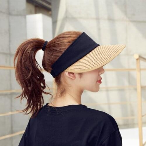 2021NEW Summer Straw Sun Hat Women Backable Sun Visor Hat With Big Heads Wide Brim UV Protection Female Cap Visera Mujer