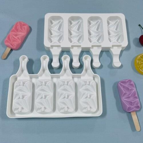 Silicone Ice Cream Molds 4 Cell Ice Cube Tray Food Safe Popsicle Maker DIY Homemade Freezer Ice Lolly Mould Home Ice Cream tools