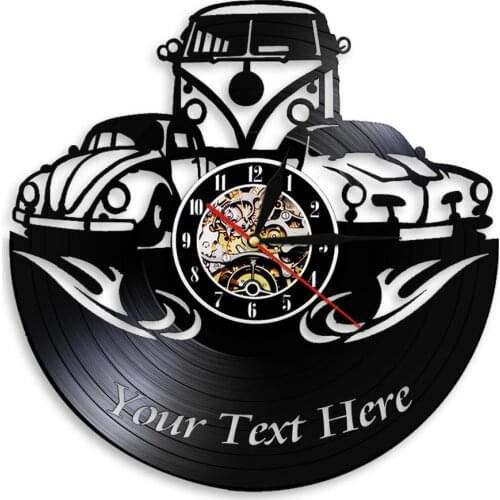 Car Silhouette Shadow Vinyl Record Wall Clock Customize Text Name Decorative Wall Clock Watch Unique Gift For Car Lover