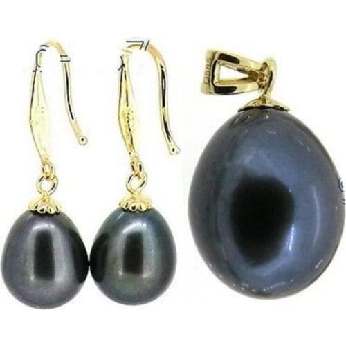 New hot 11X13MM AAA+++ TAHITIAN DROP BLACK SOUTH SEA PEARL DANGLE EARRING&PENDANT 14K