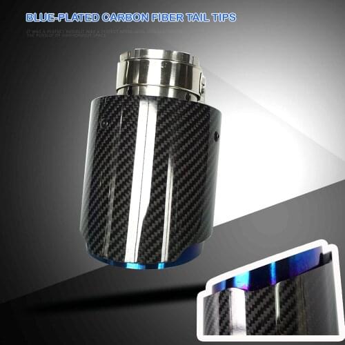 New Carbon Fiber Tail Throat Blue burned Straight Edge Single Carbon Fiber Car Exhaust Pipe Muffler End Tip Tailpipe