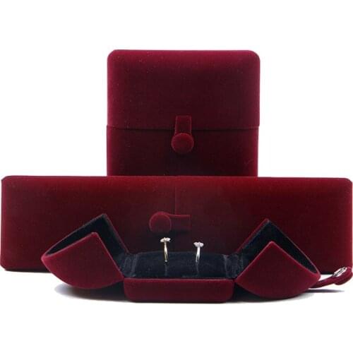 High-End Red Velvet Jewelry Storage Box Double-Opening Snap Button Jewelry Collection Box Ring Necklace Gift Box
