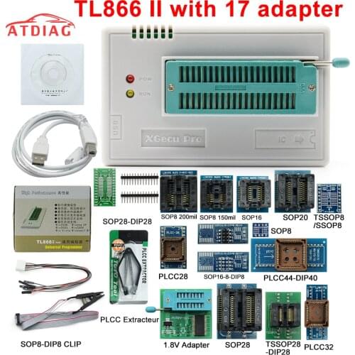 XGECU 100% Original Minipro TL866ii Plus +17 Adapters EEPROM Universal Bios USB programmer