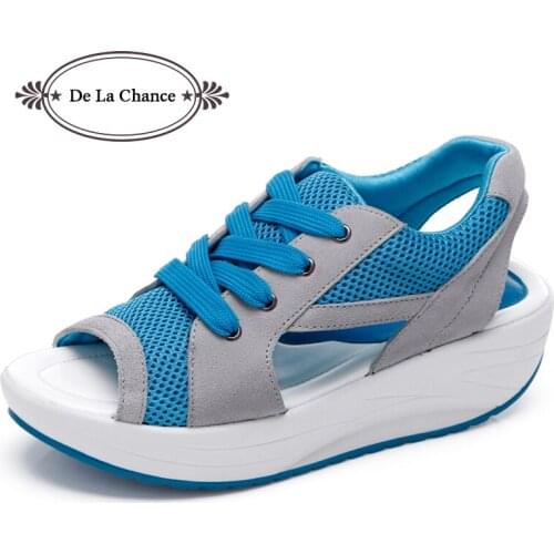 De La Chance 2018 Summer Womens Sandals Casual Mesh Breathable Shoes Woman Ladies Wedge Heeled Sandals Platform Sandalias