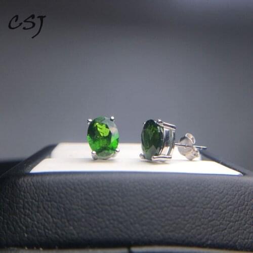 CSJ Real Nature Chrome Diopside Earring Sterling 925 Silver Oval 6*8mm Fine Jewelry For Women Lady engagement Gift