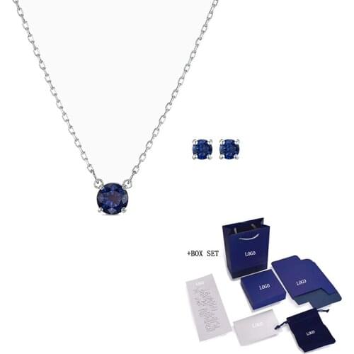 2021 fashion jewelry attracts round sets of elegant and simple dark blue round crystals to adorn womens jewelry
