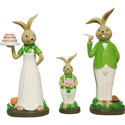 3pc/set Europe resin rabbits Blue green fairy garden miniature figurines tabletop arts and crafts home accessories wedding gift