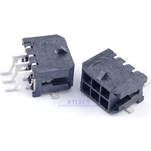 2 pcs 43045 Male Header Pin 6 Pins Pitch 3.0 mm 2x3 Surface Mount Right Angle PCB Cross Micro Fit 3.0 43045-0609 430450609